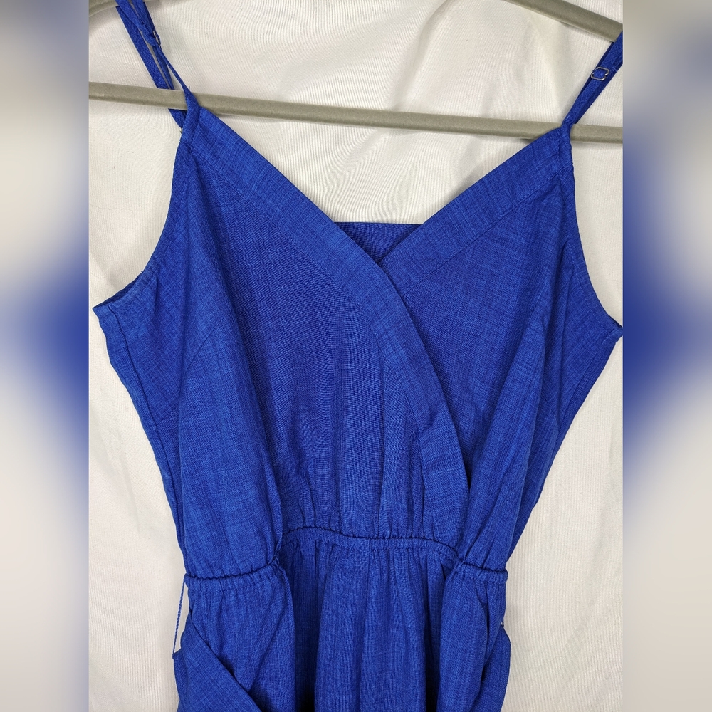 Flying Tomato Cobalt Blue Surplice Wide Leg Belted Jumpsuit, XS - Picture 4 of 10